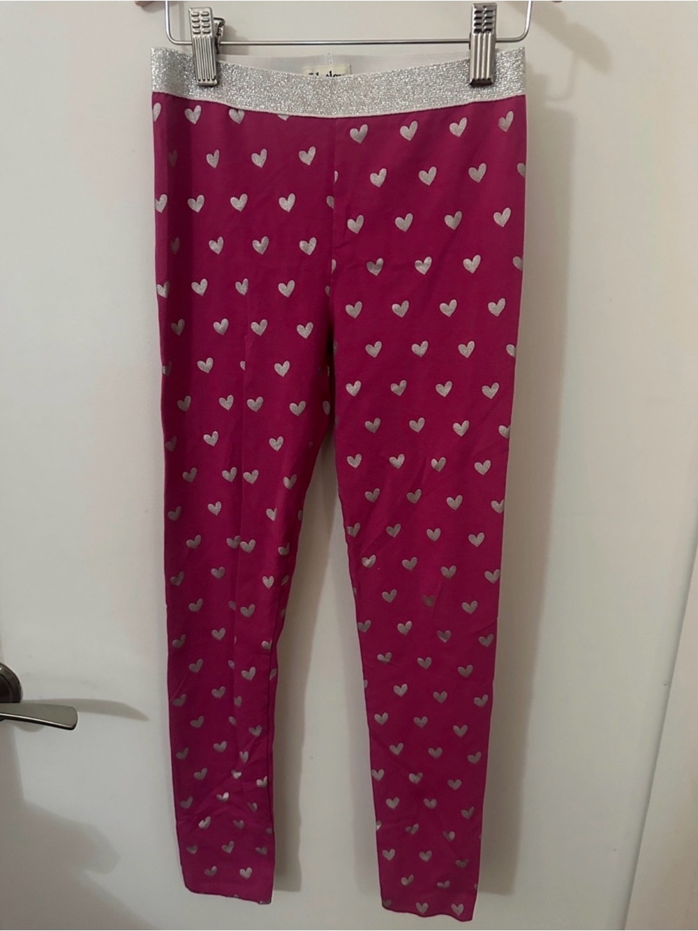 Hatley Magenta Leggings with Silver Heart Print and Glitter Waistband
